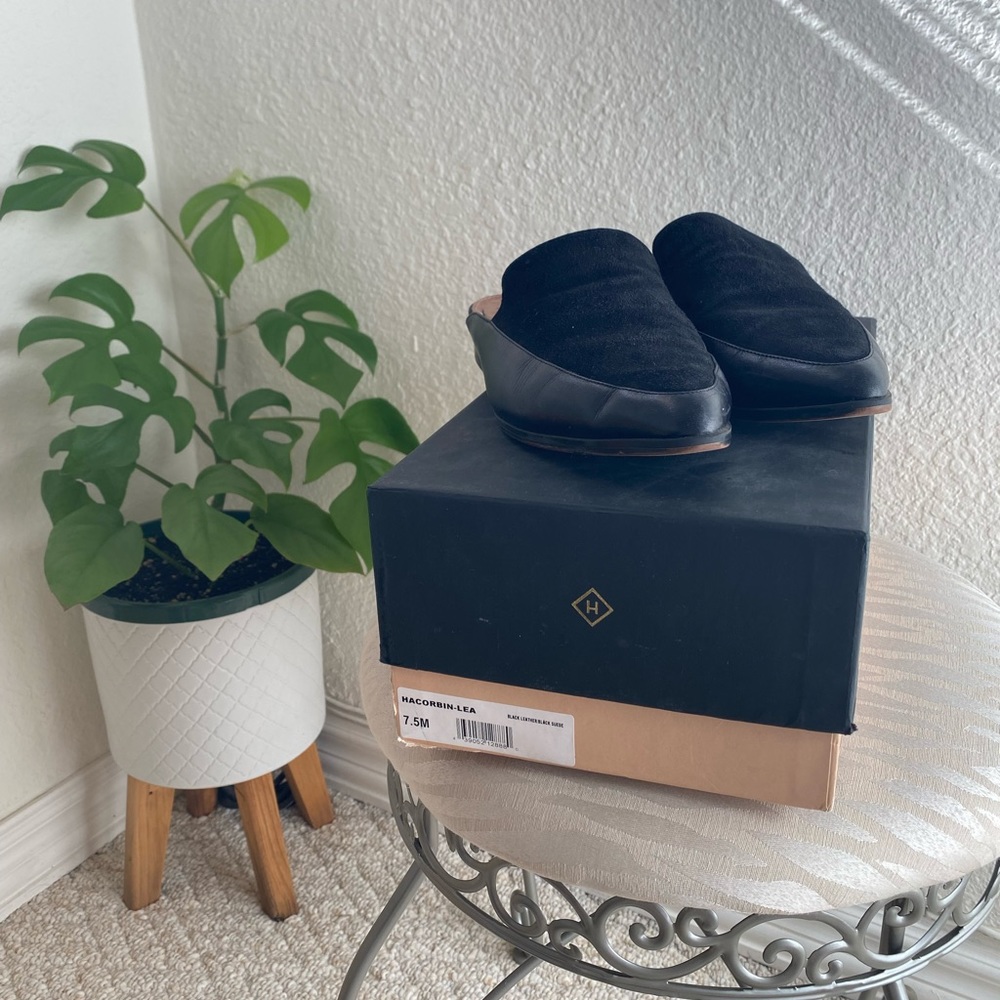 Halogen Black Suade Mules Size 7.5